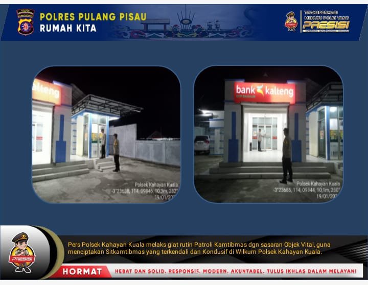 Rutinitas Personil Polsek Kahayan Kuala melaksanakan kegiatan Patroli Kamtibmas pada malam hari guna cegah terjadinya bahaya tindak kejahatan