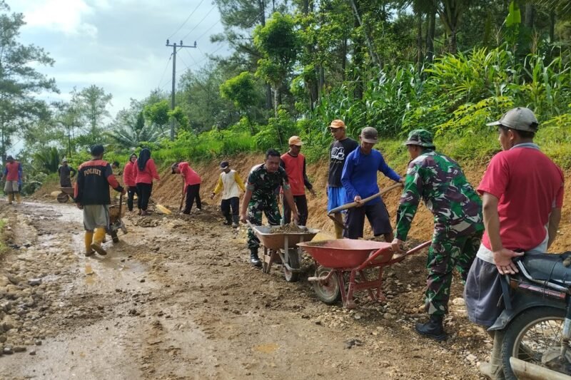 Foto: Wujud Sinergi TNI dan Warga Benahi Jalan Rusak di Trenggalek Foto: TargetNews.id/SBY