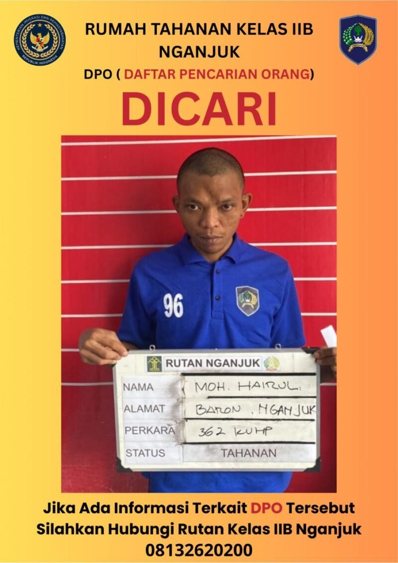 Foto: Pihak Rumah Tahanan Negara (Rutan) Kelas IIB Nganjuk mengeluarkan status Daftar Pencarian Orang (DPO) terhadap seorang tahanan yang dilaporkan melarikan diri pada hari ini, Kamis (22/01/2026).