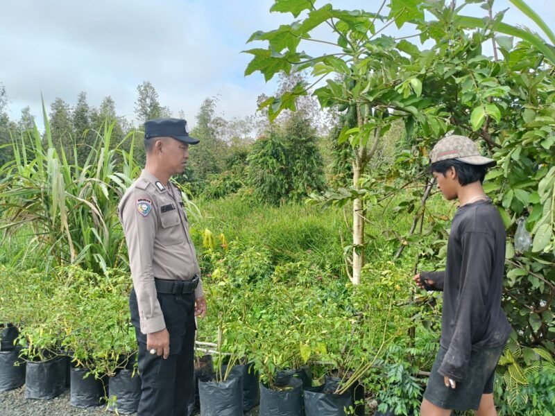 Cegah Karhutla, Personil Sat Binmas Polres Pulang Pisau memberikan himbauan dilarang membakar hutan dan lahan secara sembarangan kepada masyarakat