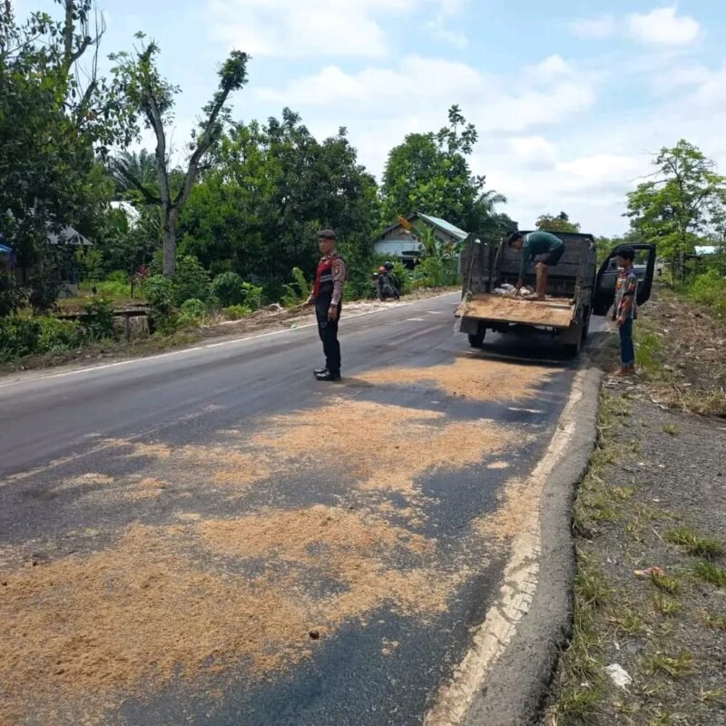 Solar Tumpah di Jalan Trans Kalimantan, Polsek Jabiren Raya Sigap Cegah Kecelakaan
