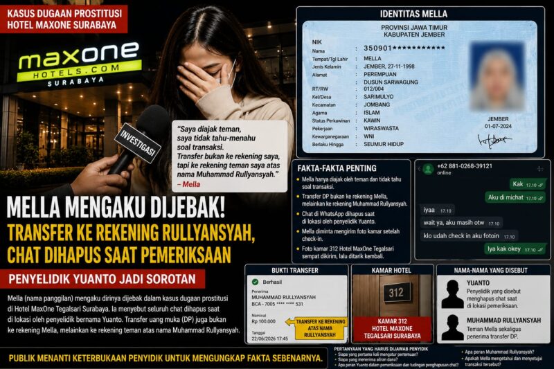 FOTO: Mella Mengaku Dijebak dalam Kasus Dugaan Prostitusi di Hotel MaxOne Surabaya, Minta Penyidik Ungkap Fakta Sebenarnya