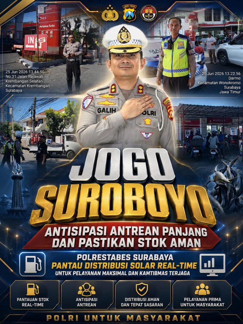 Foto: Personel Satuan Lalu Lintas (Satlantas) Polrestabes Surabaya menggelar patroli rutin ke seluruh Stasiun Pengisian Bahan Bakar Umum (SPBU) di Wilayah Kota Surabaya