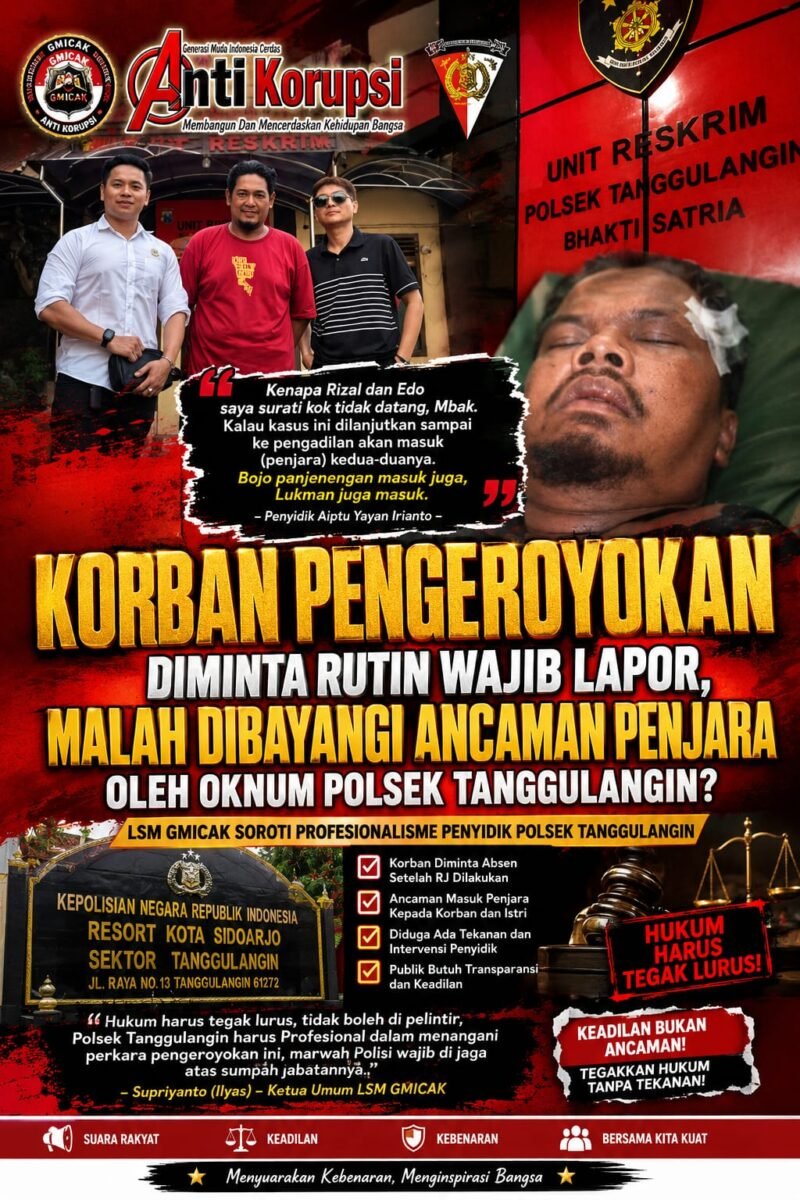 Korban Pengeroyokan Diminta Rutin Wajib Lapor, Malah Dibayangi Ancaman Penjara Oleh Oknum anggota Polsek Tanggulangin? LSM Gmicak Soroti Profesionalisme Penyidik Polsek Tanggulangin