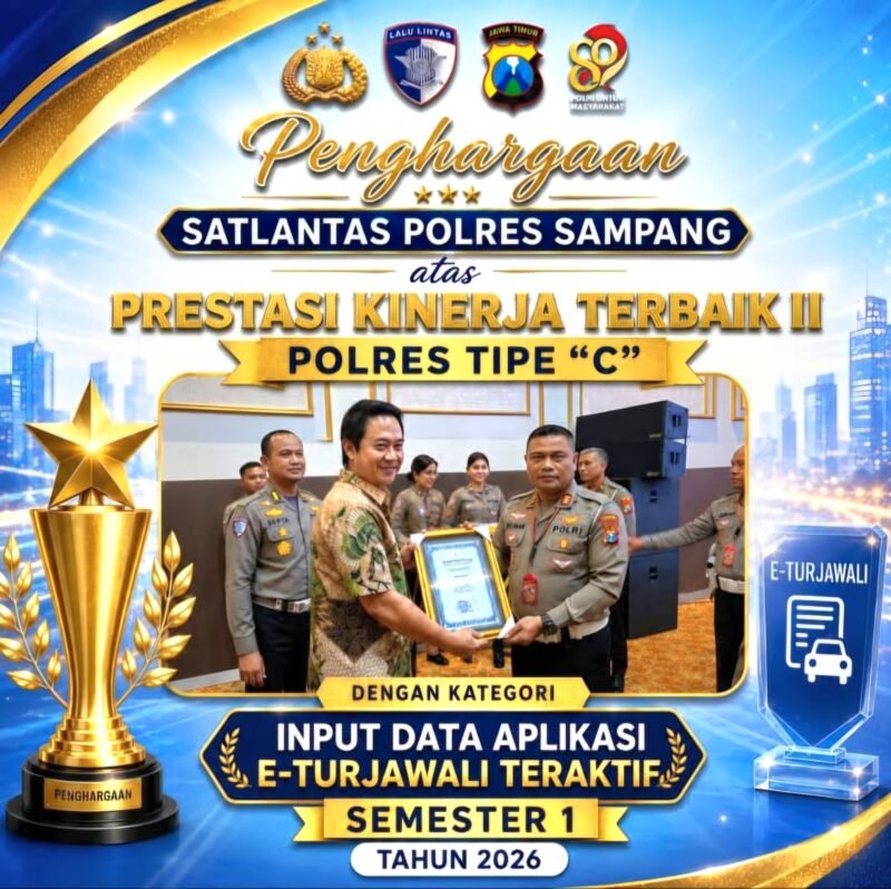 Satlantas Polres Sampang Raih Penghargaan Terbaik II E-Turjawali Polda Jatim (Foto: TargetNews.ID/Bib)