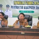 FOTO: Permintaan itu di sampaikan Ischak saat memimpin Rapat Koordinasi Pengendalian Operasional Kegiatan (POK) Triwulan II di Pendopo Amangkurat, Slawi, Senin (27/07/2026). Bupati didampingi Sekretaris Daerah Kabupaten Tegal Amir Makhmud, TARGETNEWS.ID/FAUZI