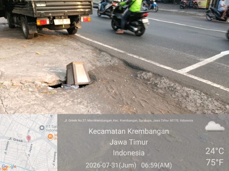 FOTO: Warga Tandai Jalan Lubang Depan Taman kanak-kanak Brimob jalan Gresik