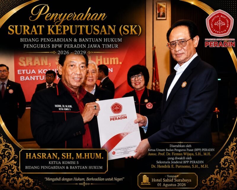 FOTO: RESMI JABAT KETUA KOMISI V BPW PERADIN JATIM 2026–2029, PENGABDIAN BANTUAN HUKUM BAGI MASYARAKAT TARGETNEWS.ID/ISTIMEWAH