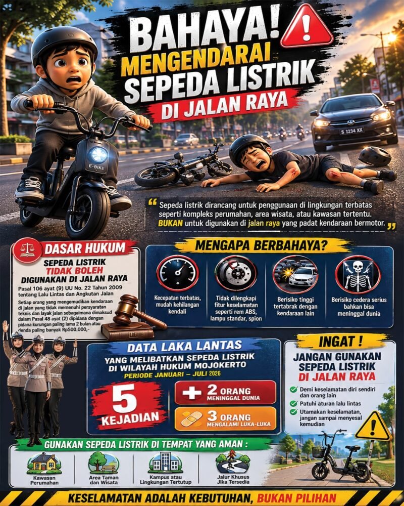 Foto: Polres Mojokerto Imbau Masyarakat Tidak Gunakan Sepeda Listrik di Jalan Raya
