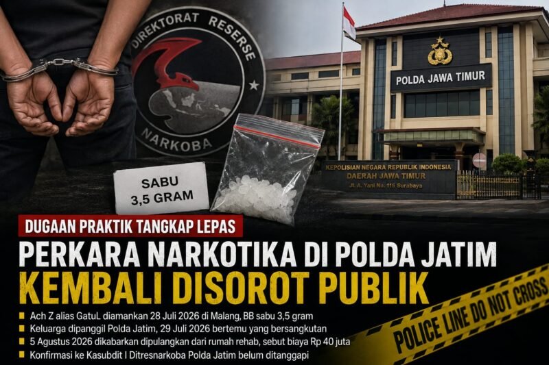 FOTO: Dugaan “Tangkap Lepas” Perkara Narkotika di Polda Jatim Kembali Disorot, Penanganan Sabu 3,5 Gram Dipertanyakan