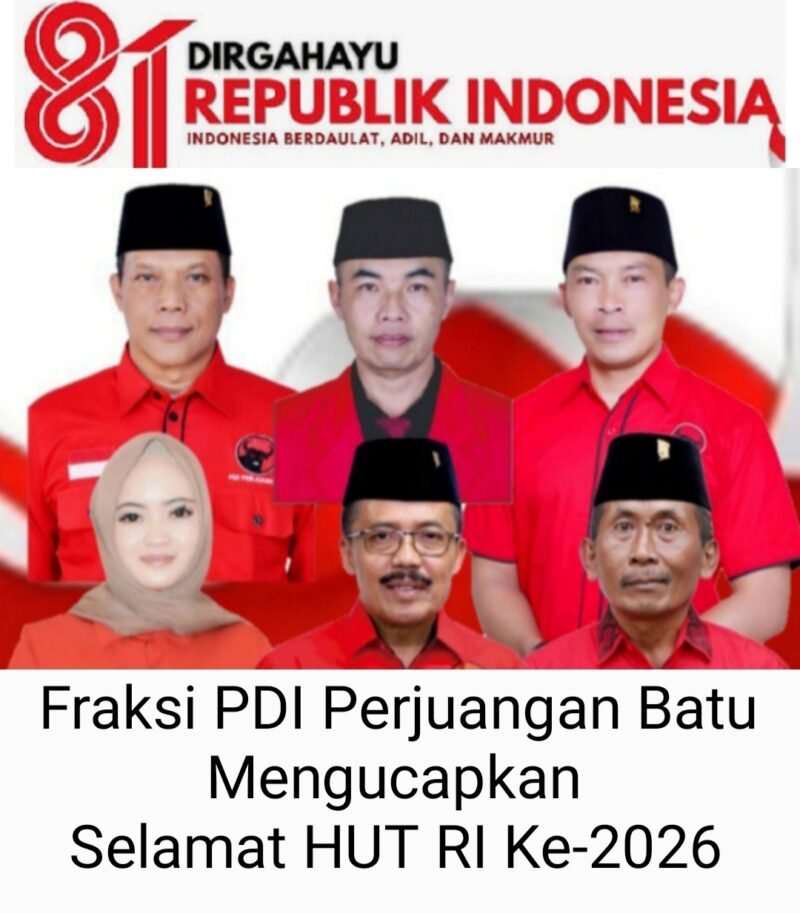 Kota Batu - Atas nama Ketua Fraksi dan anggota PDI Perjuangan Batu. Mengucapkan Selamat HUT RI Ke-81 2026.
