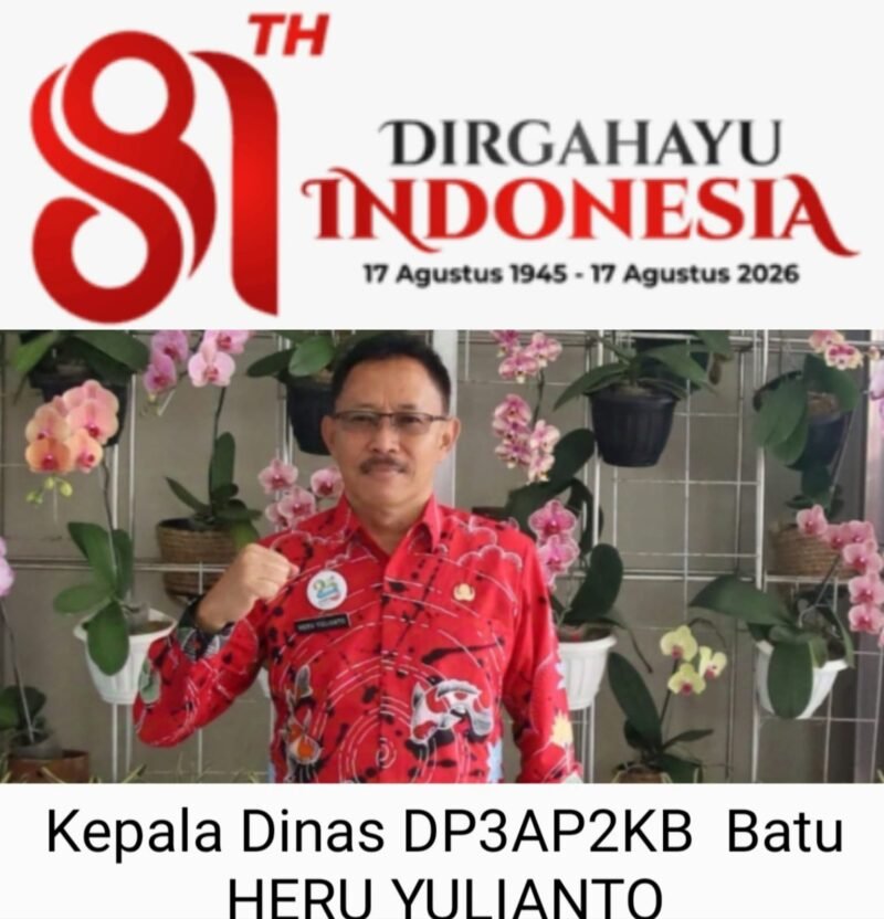 Kepala DP3AP2KB Kota Batu. Heru Yulianto, Beserta Seluruh Staf .Mengucapkan Selamat HUT RI Ke-81 -2026.