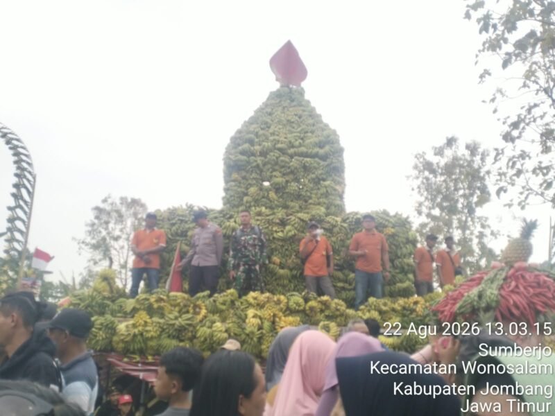 Semarak HUT RI ke-81, Desa Sumberjo Gelar Pawai 23 Tumpeng Gedang Hasi Bumi !! Bersih Desa hingga Sholawatan