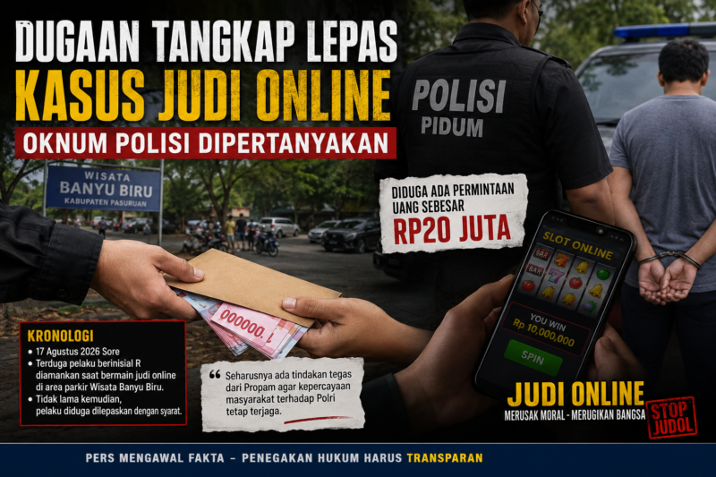 Dugaan Pelepasan Terduga Pelaku Judol di Pasuruan Mencuat, Penanganan Oknum Polisi Dipertanyakan