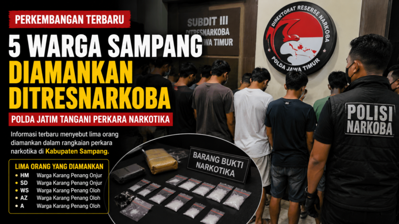 Lima Warga Sampang Diamankan Ditresnarkoba Polda Jatim, Penanganan Perkara Narkotika Terus Berkembang