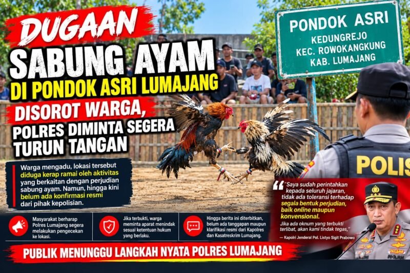 Keterangan Foto: Ilustrasi dugaan aktivitas sabung ayam yang menjadi perhatian masyarakat di kawasan Rowokangkung, Kabupaten Lumajang.