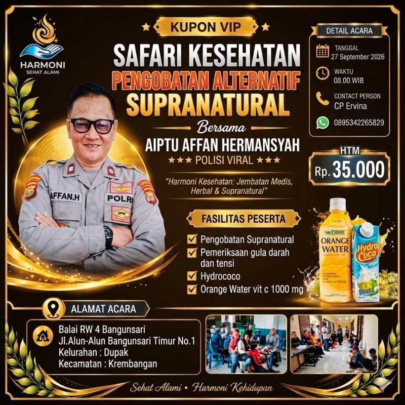 Aiptu Affan Hermansyah saat menyampaikan informasi kegiatan Safari Kesehatan “Harmoni Kesehatan” yang akan digelar di Balai RW 4 Bangunsari, Krembangan, Surabaya.