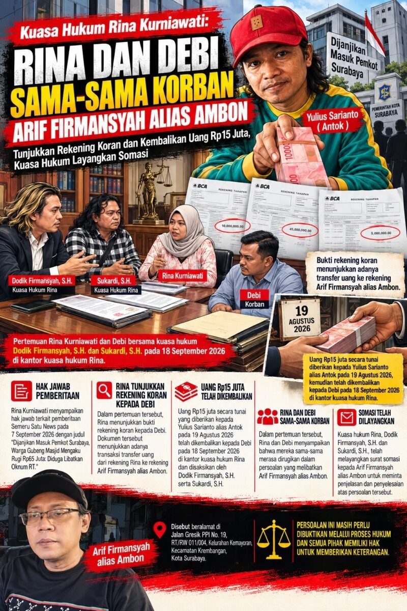 Hak Jawab Rina Kurniawati: Klarifikasi Pemberitaan Semeru Satu News soal Dugaan Kerugian Rp65 Juta