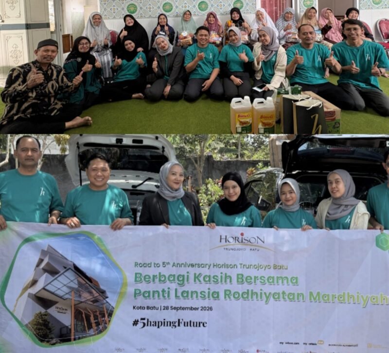Foto ist: Jajaran Manajemen staf Karyawan Horison Trunojoyo Batu. Lakukan Bansos pada Panti Lansia Rodhiyatan  Mardhiyah Batu.