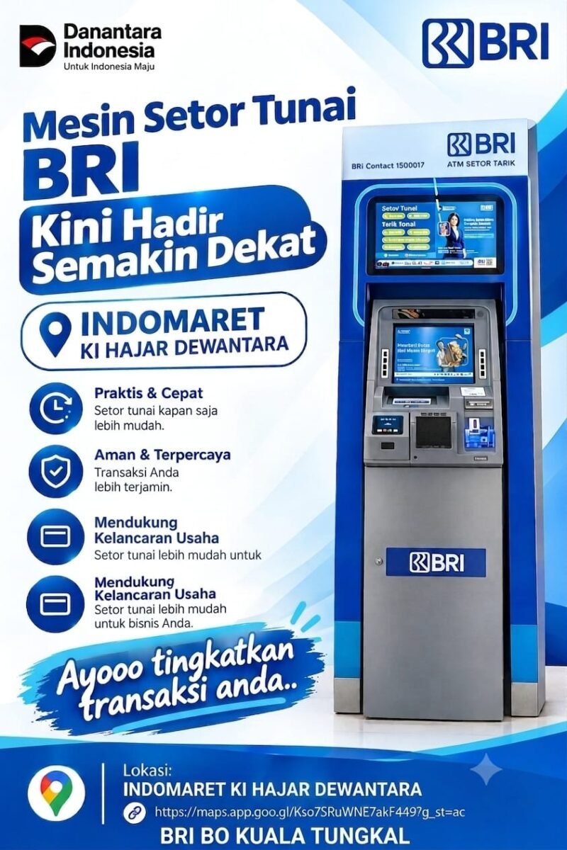 Layanan CRM BRI hadir untuk memudahkan masyarakat Kuala Tungkal dan Merlung dalam melakukan transaksi tunai secara lebih praktis dan dekat.