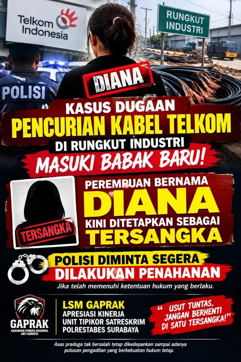 Diana Dijadikan Tersangka Kasus Pencurian Kabel Telkom Di Rungkut Industri