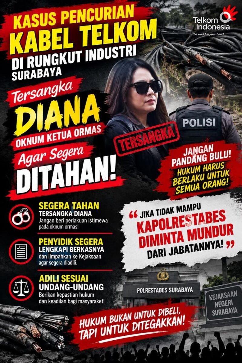 H.Wawan Bersama Aliansi Gabungan Pemuda Anti Korupsi Desak Polisi Segera Tahan Diana dalam Kasus Dugaan Pencurian Kabel Telkom di Rungkut Industri