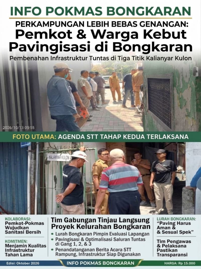 foto: Lurah Bongkaran bersama jajaran kelurahan dan Pokmas saat melakukan pemeriksaan akhir proyek pavingisasi dan saluran air di kawasan Kalianyar Kulon, Surabaya.