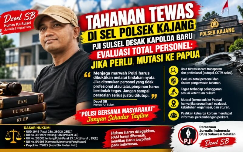 Foto: Humas PJI Sulawesi Selatan, Dzoel SB, mendesak pengusutan transparan atas kematian Anto di tahanan Polsek Kajang, Bulukumba, serta evaluasi menyeluruh terhadap prosedur penjagaan dan pengawasan tahanan.