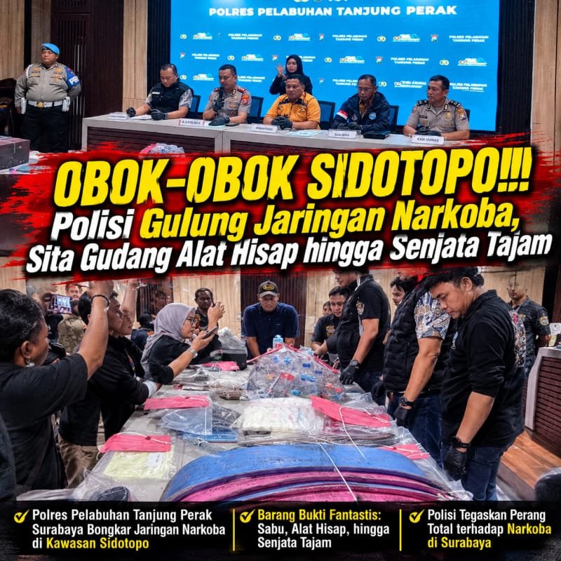 Polisi mengamankan 19 orang dan berbagai barang bukti dalam operasi pemberantasan narkoba di kawasan Sidotopo, Surabaya Utara.