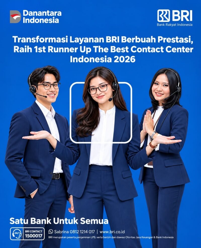 Foto: BRI meraih penghargaan 1st Runner Up The Best Contact Center Indonesia 2026 sebagai bentuk apresiasi atas transformasi dan peningkatan kualitas layanan kepada nasabah.