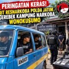 penindakan dugaan penyalahgunaan narkotika di kawasan Wonokusumo, Surabaya. Empat orang dilaporkan diamankan dalam operasi yang disebut melibatkan petugas Ditresnarkoba Polda Jatim.