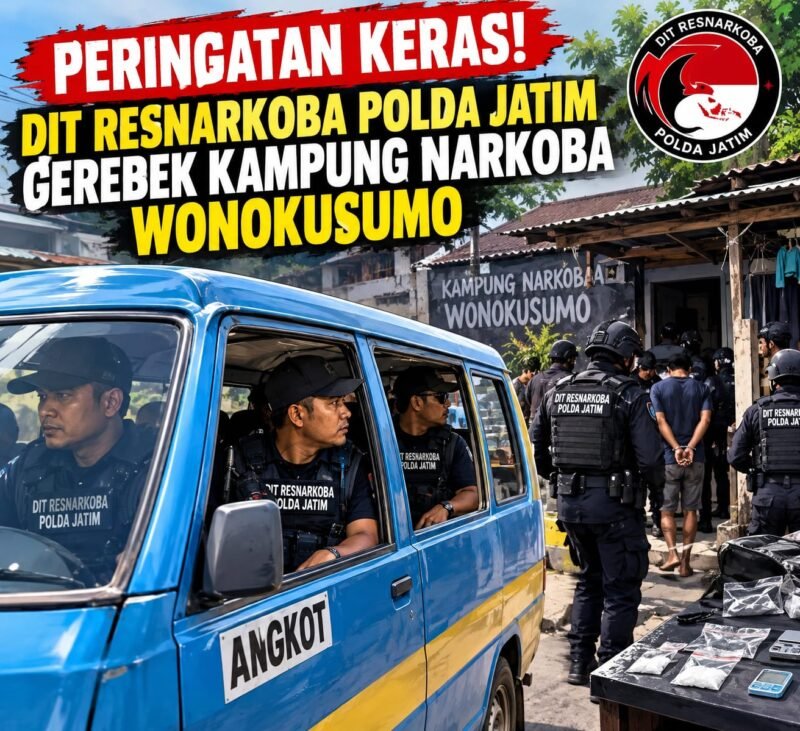 penindakan dugaan penyalahgunaan narkotika di kawasan Wonokusumo, Surabaya. Empat orang dilaporkan diamankan dalam operasi yang disebut melibatkan petugas Ditresnarkoba Polda Jatim.