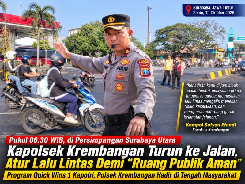 Kapolsek Krembangan Kompol Sofyan Efendi bersama jajaran Unit Lalu Lintas mengatur arus kendaraan pada pagi hari di wilayah hukum Polsek Krembangan, Surabaya.
