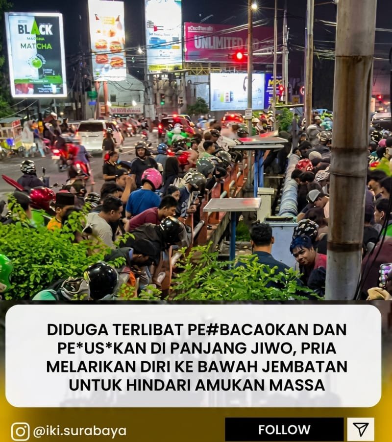 Foto: Tangkapan layar video amatir yang memperlihatkan kerumunan warga di sekitar lokasi dugaan pembacokan di kawasan lampu merah Prapen, Surabaya, Kamis malam (29/10/2026).